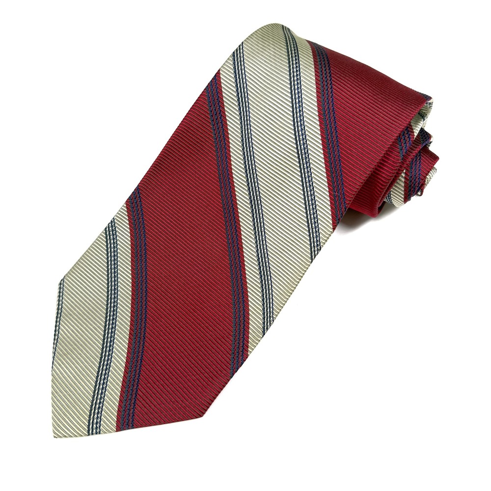 Christian Dior All Silk Necktie Mens Red Beige Striped Career Fashion‎